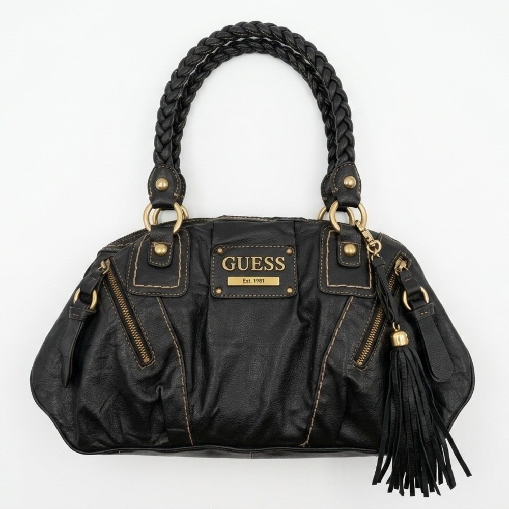 Vintage 2000s GUESS Slouchy East/West Hobo Boho Bag Y2K Braided Tassel Zebra